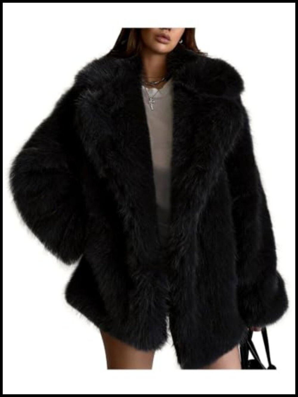 Faux Fur Coat Notched Lapel Snap Button Mid-Length Winter Outerwear